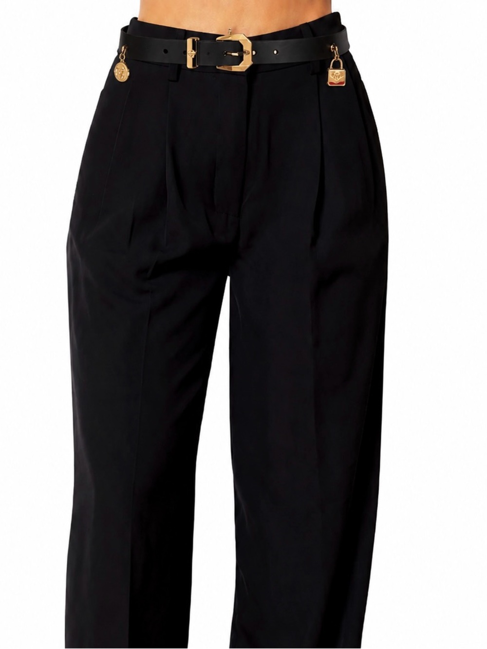 High-Waist Black Pleated Women's Trousers